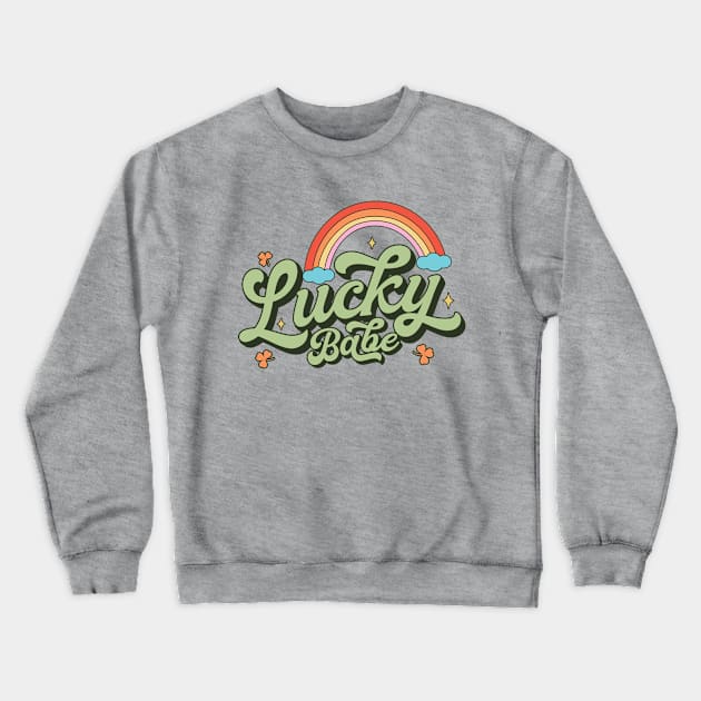 Retro Lucky Babe Rainbow St Patricks Day Crewneck Sweatshirt by Fitastic